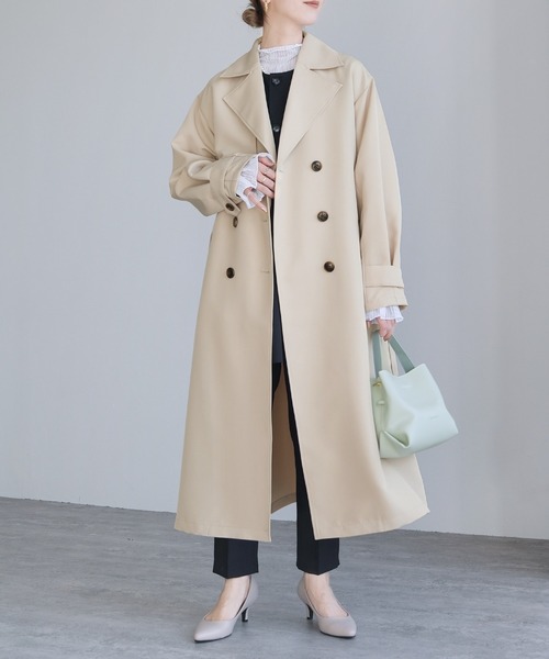 reca(レカ)の「ツイルトレンチコート(トレンチコート・レディース・ライトベージュ/ベージュ/ネイビー・FREE)」の4枚目の写真