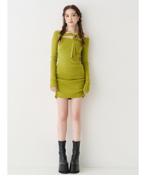 EVRIS（エヴリス）の「カットアウトニットミニワンピース（ワンピース・レディース・ブルー/グレー/イエロー/ブラック・FREE）」の8枚目の写真