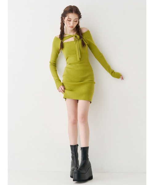 EVRIS（エヴリス）の「カットアウトニットミニワンピース（ワンピース・レディース・ブルー/グレー/イエロー/ブラック・FREE）」の7枚目の写真