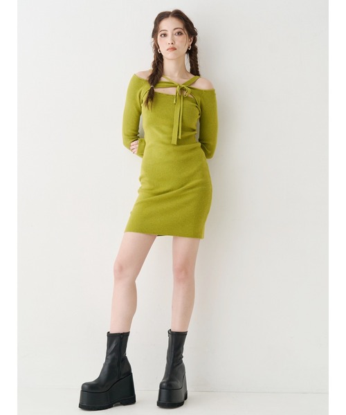 EVRIS（エヴリス）の「カットアウトニットミニワンピース（ワンピース・レディース・ブルー/グレー/イエロー/ブラック・FREE）」の6枚目の写真