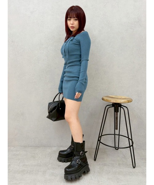 EVRIS（エヴリス）の「カットアウトニットミニワンピース（ワンピース・レディース・ブルー/グレー/イエロー/ブラック・FREE）」の16枚目の写真