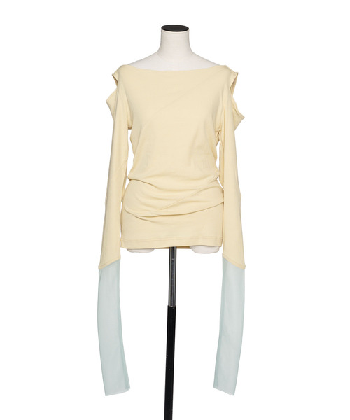 muller of yoshiokubo(ミュラーオブヨシオクボ)の「muller of yoshiokubo ミュラーオブヨシオクボ / DIAGONAL LONG SLEEVE TOP ダイアゴナルロングスリーブトップス / MLS26103(Tシャツ/カットソー・レディース・グレー/グリーン/ホワイト/イエロー・38/36)」の4枚目の写真
