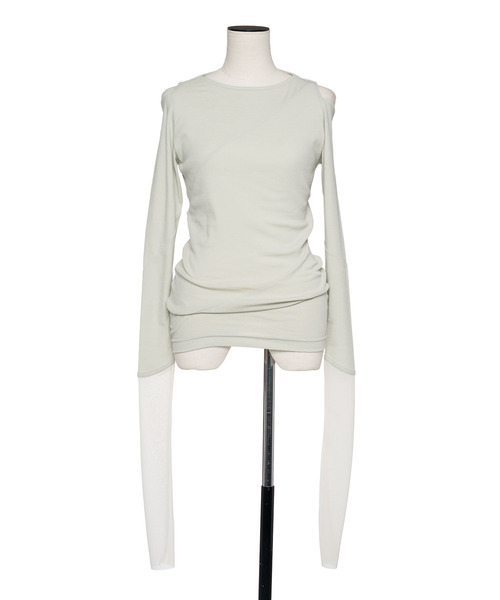 muller of yoshiokubo(ミュラーオブヨシオクボ)の「muller of yoshiokubo ミュラーオブヨシオクボ / DIAGONAL LONG SLEEVE TOP ダイアゴナルロングスリーブトップス / MLS26103(Tシャツ/カットソー・レディース・グレー/グリーン/ホワイト/イエロー・38/36)」の3枚目の写真