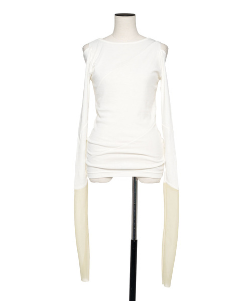 muller of yoshiokubo(ミュラーオブヨシオクボ)の「muller of yoshiokubo ミュラーオブヨシオクボ / DIAGONAL LONG SLEEVE TOP ダイアゴナルロングスリーブトップス / MLS26103(Tシャツ/カットソー・レディース・グレー/グリーン/ホワイト/イエロー・38/36)」の5枚目の写真