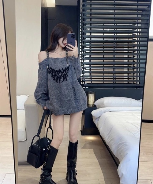 Ritzy(リッツィー)の「オフショルダー リブニット長袖トップス(ニット/セーター・レディース・グレー/キャメル・M)」の15枚目の写真