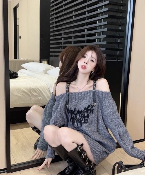Ritzy(リッツィー)の「オフショルダー リブニット長袖トップス(ニット/セーター・レディース・グレー/キャメル・M)」の21枚目の写真