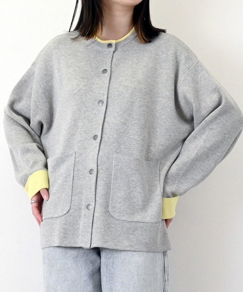 STYLEBLOCK(スタイルブロック)の「バイカラーニットカーディガン(カーディガン/ボレロ・レディース・グレー/チャコールグレー/アイボリー・M)」の3枚目の写真