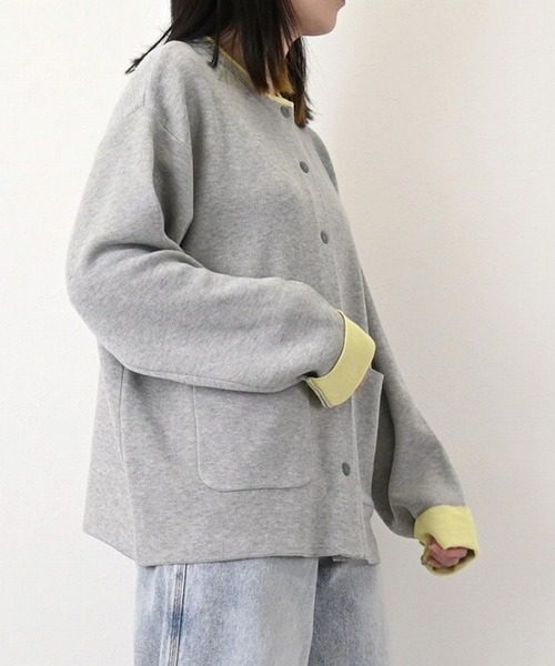 STYLEBLOCK(スタイルブロック)の「バイカラーニットカーディガン(カーディガン/ボレロ・レディース・グレー/チャコールグレー/アイボリー・M)」の7枚目の写真