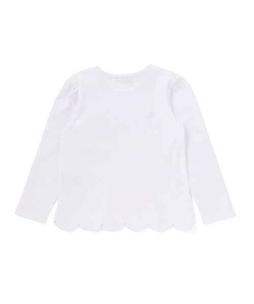 BeBe(ベベ)の「フラワーロゴ刺しゅうスカラップスムース長袖Tシャツ(Tシャツ/カットソー・キッズ・ホワイト/イエロー・120cm/130cm/150cm/140cm)」の3枚目の写真