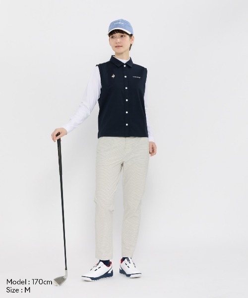 le coq sportif GOLF（ルコックスポルティフゴルフ）の「スウェットベスト＋アンダーセット（スウェット・レディース・ネイビー/オレンジ・XL/L/M/S/3L）」の4枚目の写真