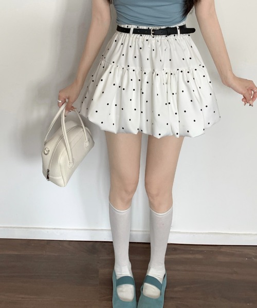 Sibra(シブラ)の「【ベルト付き】ドット柄ティアードバルーンミニスカート(スカート・レディース・ブラック/ホワイト/グレー・M)」の15枚目の写真