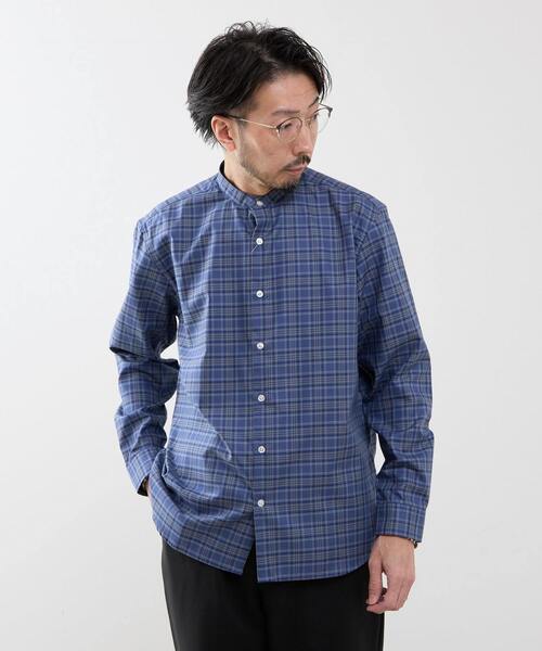 MEN'S MELROSE（メンズメルローズ）の「スタンダードバンドカラーシャツ（シャツ/ブラウス・メンズ・ブルー/ホワイト/グリーン/ストライプ/チェック・3/4/2）」の5枚目の写真
