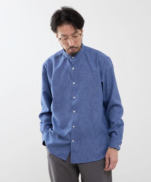 MEN'S MELROSE（メンズメルローズ）の「スタンダードバンドカラーシャツ（シャツ/ブラウス・メンズ・ブルー/ホワイト/グリーン/ストライプ/チェック・3/4/2）」の3枚目の写真