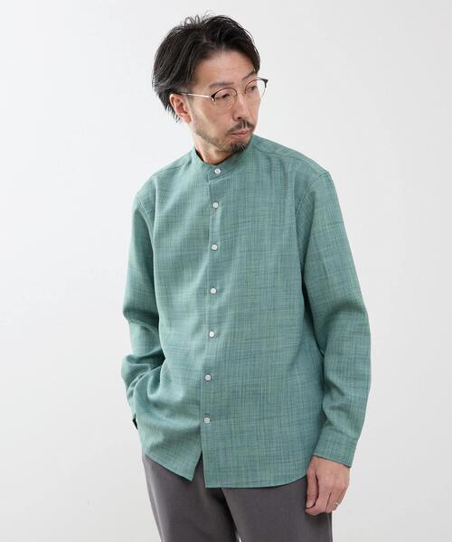 MEN'S MELROSE（メンズメルローズ）の「スタンダードバンドカラーシャツ（シャツ/ブラウス・メンズ・ブルー/ホワイト/グリーン/ストライプ/チェック・3/4/2）」の2枚目の写真