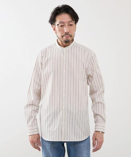 MEN'S MELROSE（メンズメルローズ）の「スタンダードバンドカラーシャツ（シャツ/ブラウス・メンズ・ブルー/ホワイト/グリーン/ストライプ/チェック・3/4/2）」の6枚目の写真