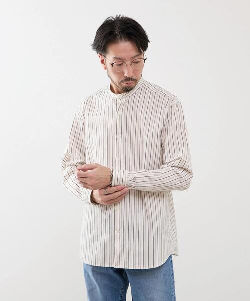 MEN'S MELROSE（メンズメルローズ）の「スタンダードバンドカラーシャツ（シャツ/ブラウス・メンズ・ブルー/ホワイト/グリーン/ストライプ/チェック・3/4/2）」の8枚目の写真
