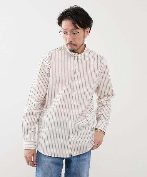 MEN'S MELROSE（メンズメルローズ）の「スタンダードバンドカラーシャツ（シャツ/ブラウス・メンズ・ブルー/ホワイト/グリーン/ストライプ/チェック・3/4/2）」の9枚目の写真