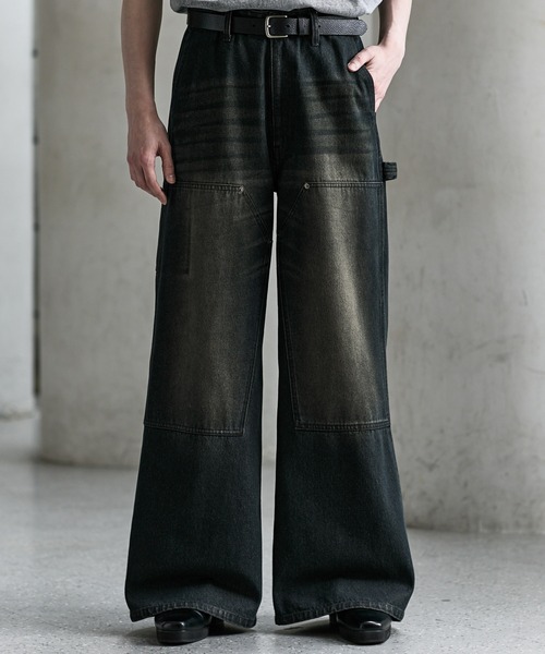 CLEL(�N���C��)�́yCLEL�zFoil Print Double Knee Denim Pants / ���v�����g �_�u���j�[�f�j���p���c(�f�j���p���c)