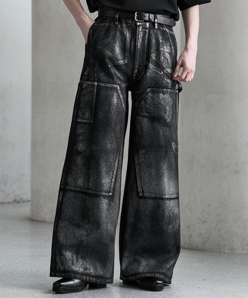箔プリント ダブルニーデニムパンツ CLEL（クレイル）の「【CLEL】Foil Print Double Knee Denim Pants
