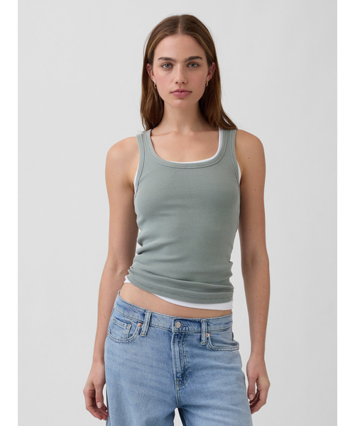 GAP（ギャップ）の「リブ スクープネック タンクトップ（タンクトップ・レディース・グリーン/ブラウン/ピンク/ホワイト/イエロー/ブルー・XXS/XL/L/M/S/XS）」の3枚目の写真