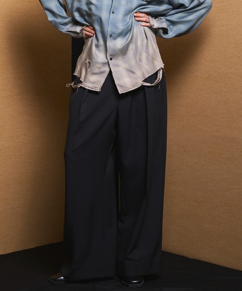 MAISON SPECIAL（メゾンスペシャル）の「《UNISEX》Toro-washer Prime-Wide Two-tuck Slacks/トロワッシャープライムワイドツータックスラックス【MAISON SPECIAL/メゾンスペシャル】（スラックス・メンズ・ブラウン/チャコールグレー/オフホワイト/ブラック/ライトグレー/ラベンダー/パープル・2/1/0）」の3枚目の写真