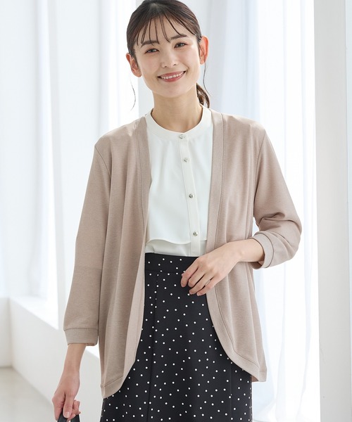 Honeys(ハニーズ)の「【ハニさら・接触冷感・UVカット・遮熱】8分袖ラウンドカーデ(カーディガン/ボレロ・レディース・グリーン系その他/ネイビー/ベージュ系その他/ブルー/杢グレー/アイボリー/ブラック/ブラウン系その他・L/LL/M/3L)」の6枚目の写真