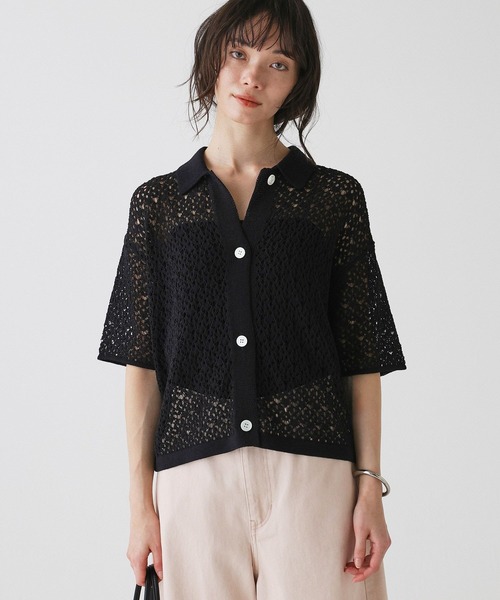 BABYLONE（バビロン）の「レースニットポロ（ポロシャツ・レディース・ホワイト/ブラック・フリー）」の9枚目の写真