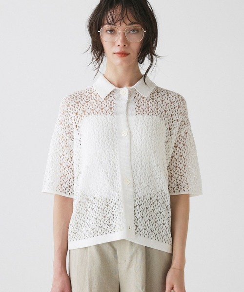 BABYLONE（バビロン）の「レースニットポロ（ポロシャツ・レディース・ホワイト/ブラック・フリー）」の16枚目の写真