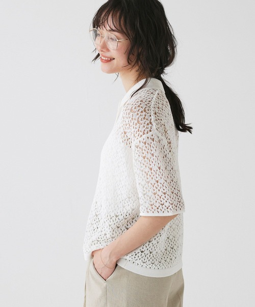 BABYLONE（バビロン）の「レースニットポロ（ポロシャツ・レディース・ホワイト/ブラック・フリー）」の17枚目の写真