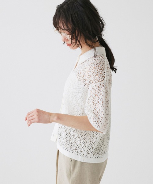 BABYLONE（バビロン）の「レースニットポロ（ポロシャツ・レディース・ホワイト/ブラック・フリー）」の19枚目の写真