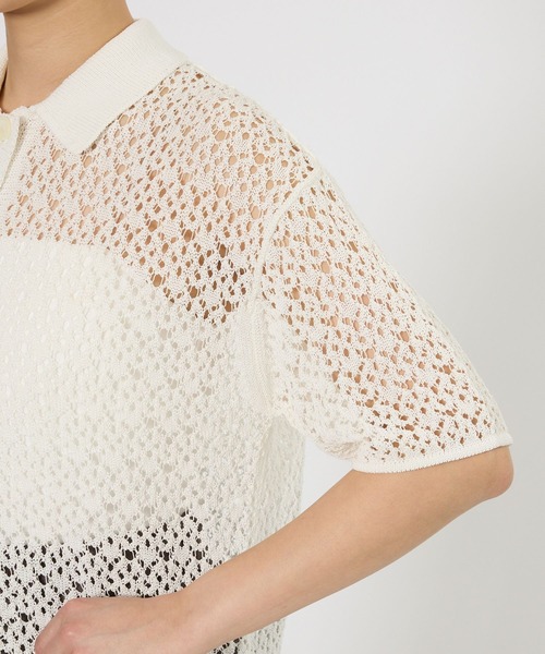 BABYLONE（バビロン）の「レースニットポロ（ポロシャツ・レディース・ホワイト/ブラック・フリー）」の5枚目の写真