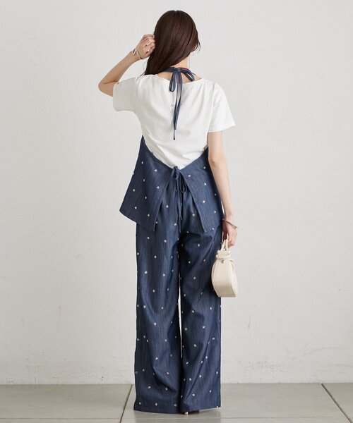 mystic（ミスティック）の「ビジューフラワーホルタービスチェ（シャツ/ブラウス・レディース・ブルー/アイボリー/ブラック・FREE）」の5枚目の写真