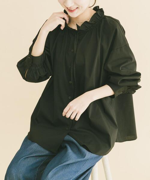 ITEMS URBANRESEARCH（アイテムズ アーバンリサーチ）の「『UVカット/接触冷感』ネックフリルブラウス（シャツ/ブラウス・レディース・ホワイト/ブラック/ストライプ・FREE）」の3枚目の写真