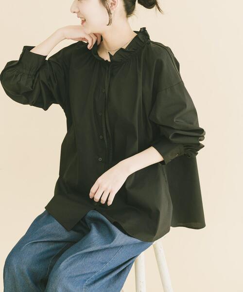 ITEMS URBANRESEARCH（アイテムズ アーバンリサーチ）の「『UVカット/接触冷感』ネックフリルブラウス（シャツ/ブラウス・レディース・ホワイト/ブラック/ストライプ・FREE）」の5枚目の写真