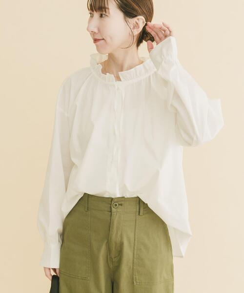 ITEMS URBANRESEARCH（アイテムズ アーバンリサーチ）の「『UVカット/接触冷感』ネックフリルブラウス（シャツ/ブラウス・レディース・ホワイト/ブラック/ストライプ・FREE）」の12枚目の写真