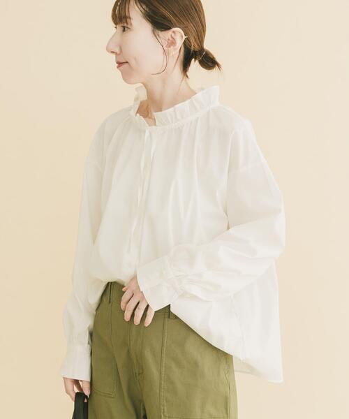 ITEMS URBANRESEARCH（アイテムズ アーバンリサーチ）の「『UVカット/接触冷感』ネックフリルブラウス（シャツ/ブラウス・レディース・ホワイト/ブラック/ストライプ・FREE）」の13枚目の写真