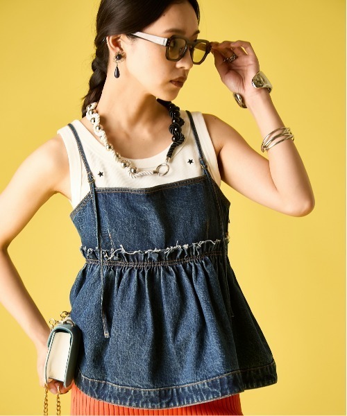 GEVS.（ジェイヴィス）の「綿100％デニムキャミソール＜大きいサイズ有＞GEVS.（キャミソール・レディース・ネイビー系/ブルー系・M/L/LL/3L/4L/5L）」の15枚目の写真