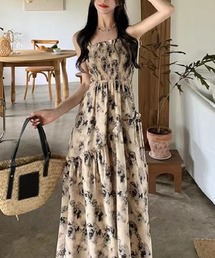 【2026春夏新作】花柄シャーリングキャミロングワンピース