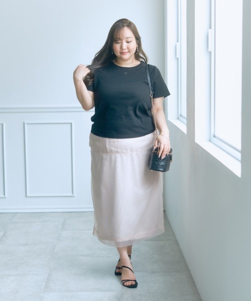 SMILE LAND（スマイルランド）の「＜大きいサイズ＞【らめちゃんコラボ】２点セット(オーガンジーオーバースカート+タイトスカート)（スカート・レディース・ピンク/ブラック・4L/3L/LL/L/5L）」の20枚目の写真