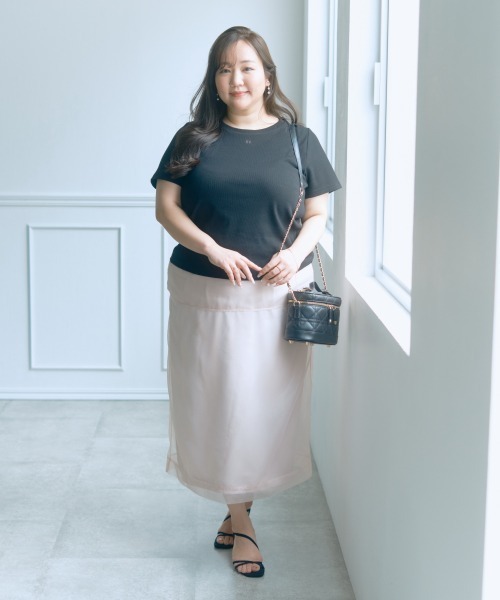 SMILE LAND（スマイルランド）の「＜大きいサイズ＞【らめちゃんコラボ】２点セット(オーガンジーオーバースカート+タイトスカート)（スカート・レディース・ピンク/ブラック・4L/3L/LL/L/5L）」の14枚目の写真