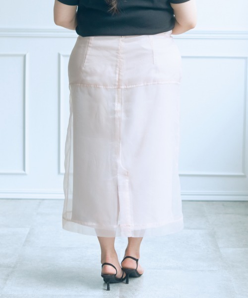 SMILE LAND（スマイルランド）の「＜大きいサイズ＞【らめちゃんコラボ】２点セット(オーガンジーオーバースカート+タイトスカート)（スカート・レディース・ピンク/ブラック・4L/3L/LL/L/5L）」の9枚目の写真