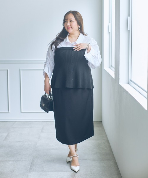 SMILE LAND（スマイルランド）の「＜大きいサイズ＞【らめちゃんコラボ】２点セット(オーガンジーオーバースカート+タイトスカート)（スカート・レディース・ピンク/ブラック・4L/3L/LL/L/5L）」の16枚目の写真