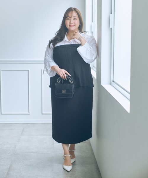 SMILE LAND（スマイルランド）の「＜大きいサイズ＞【らめちゃんコラボ】２点セット(オーガンジーオーバースカート+タイトスカート)（スカート・レディース・ピンク/ブラック・4L/3L/LL/L/5L）」の17枚目の写真