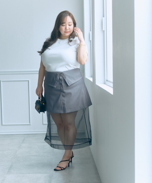 SMILE LAND（スマイルランド）の「＜大きいサイズ＞【らめちゃんコラボ】２点セット(オーガンジーオーバースカート+タイトスカート)（スカート・レディース・ピンク/ブラック・4L/3L/LL/L/5L）」の3枚目の写真