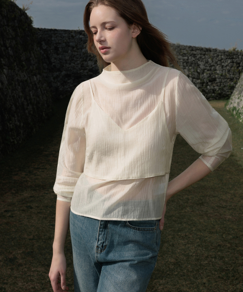 DEHEVE（デヘヴェ）の「High-Neck Bustier Blouse [Butter]（シャツ/ブラウス・レディース・ライトイエロー・FREE）」の7枚目の写真