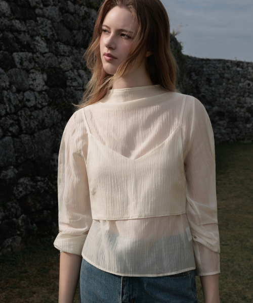 DEHEVE（デヘヴェ）の「High-Neck Bustier Blouse [Butter]（シャツ/ブラウス・レディース・ライトイエロー・FREE）」の8枚目の写真