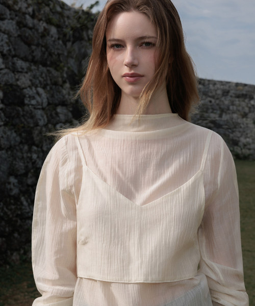 DEHEVE（デヘヴェ）の「High-Neck Bustier Blouse [Butter]（シャツ/ブラウス・レディース・ライトイエロー・FREE）」の9枚目の写真