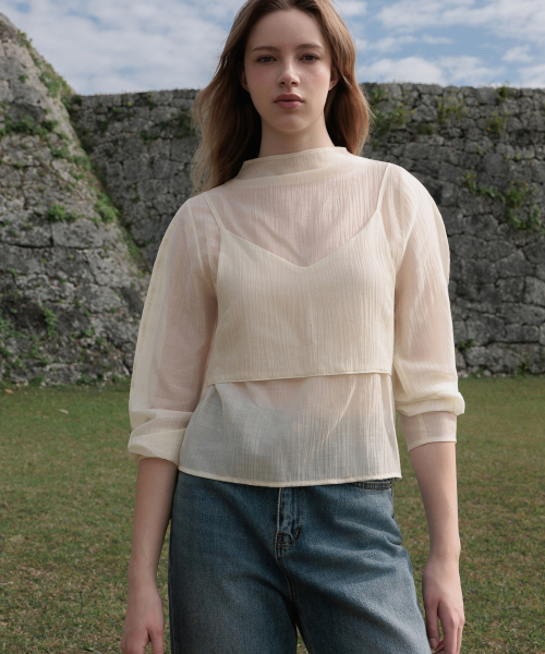 DEHEVE（デヘヴェ）の「High-Neck Bustier Blouse [Butter]（シャツ/ブラウス・レディース・ライトイエロー・FREE）」の10枚目の写真