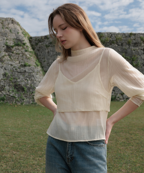 DEHEVE（デヘヴェ）の「High-Neck Bustier Blouse [Butter]（シャツ/ブラウス・レディース・ライトイエロー・FREE）」の11枚目の写真