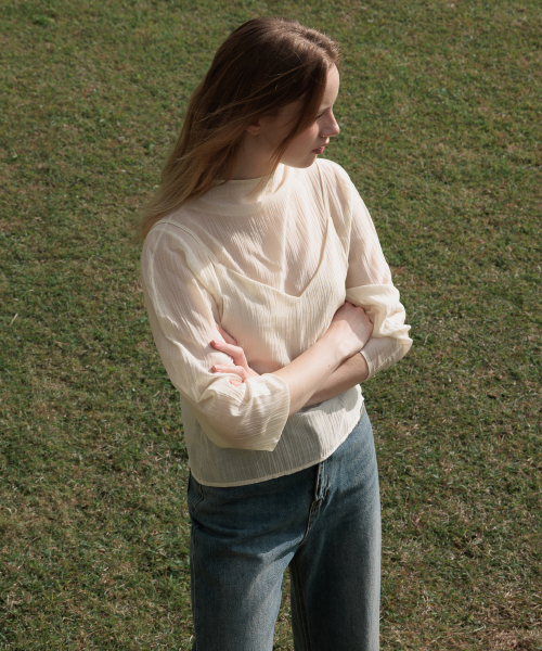 DEHEVE（デヘヴェ）の「High-Neck Bustier Blouse [Butter]（シャツ/ブラウス・レディース・ライトイエロー・FREE）」の5枚目の写真